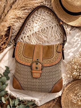 Vintage Coach Soho Signature Buckle Flap Hobo Bag Authentic Y2K Era